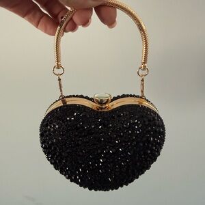 Chic Black Heart Clutch with Gold Handle
